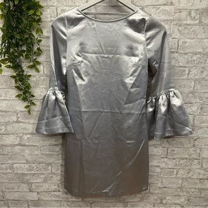 Armani Exchange shirt dress women’s size‎ 0 silver metallic flare sleeves NWOT